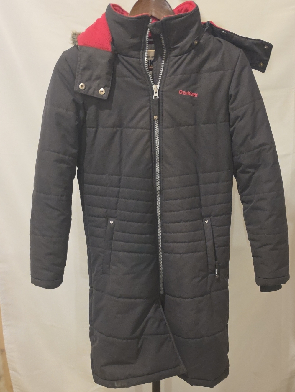 Kids Women OshKosh B'gosh Black Puffer Coat with Red Hood Lining
